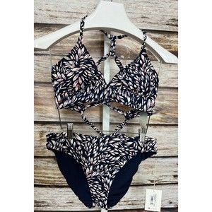 Carve Designs Navy and Pink Leaf Print Bikini